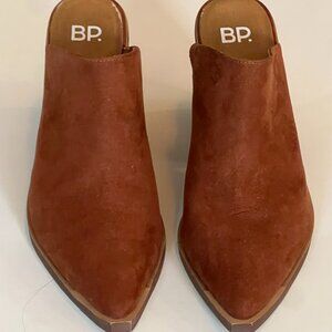 BP. Brown suede mule heeled bootie with stacked heel NWOT Size 6